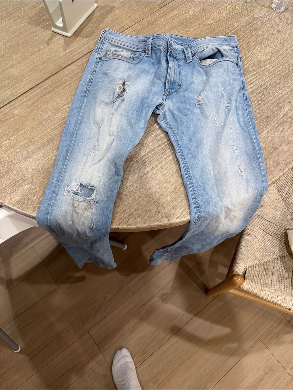 Diesel Light Blue Distressed Slim Straight Jeans